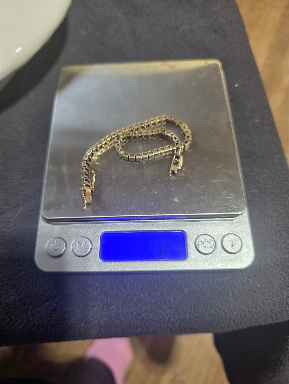 14k 7 Inch Princess Cut Cubic Zirconia Bracelet Over 10 Grams